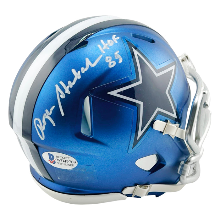 Roger Staubach Signed HOF 85 Inscription Dallas Cowboys Blaze Mini Football Helmet (Beckett)