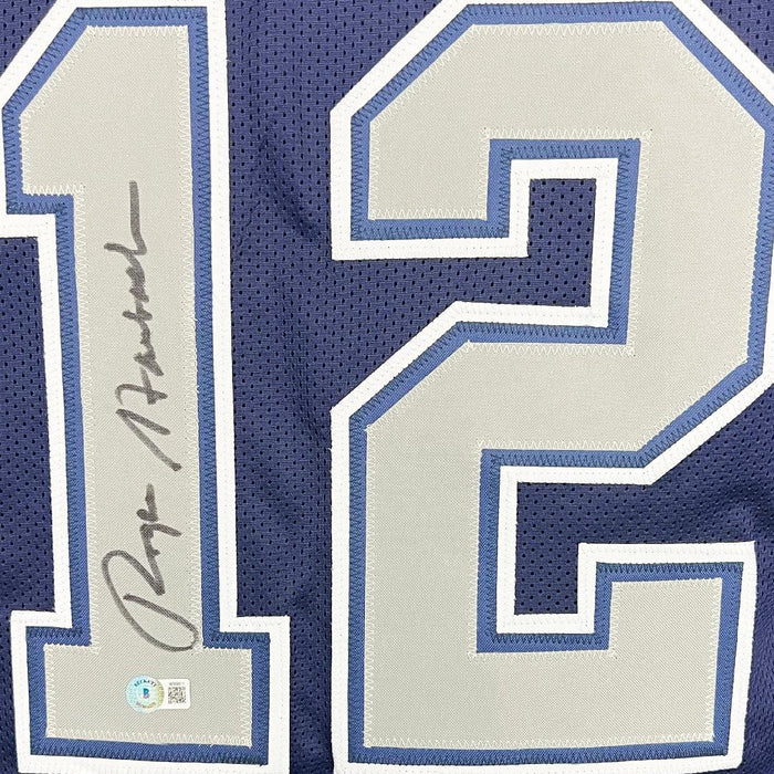 Roger Staubach Signed Custom Light Blue Football Jersey — TSE Dallas