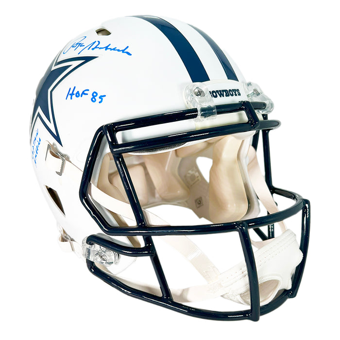 Roger Staubach Signed Multi-Inscription Dallas Cowboys Authentic Flat White Speed Full-Size Football Helmet (Beckett)