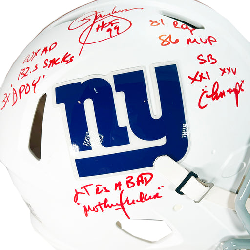 Lawrence Taylor Signed Multi-Inscription New York Giants Authentic Flat White Speed Full-Size Football Helmet (Beckett)