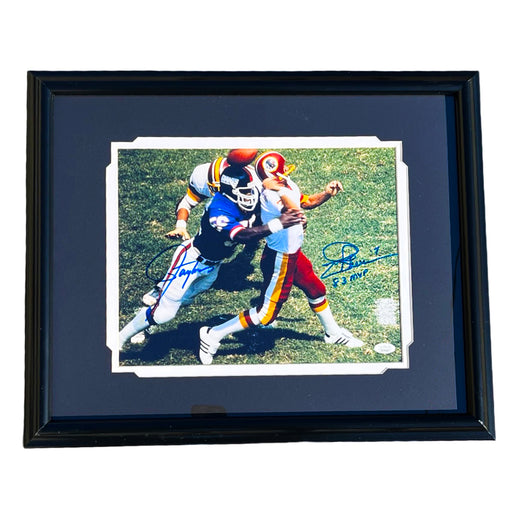 Lawrence Taylor and Joe Theismann Signed 83 MVP Inscription Dual Signed Football Framed 11x14 Photo (JSA)