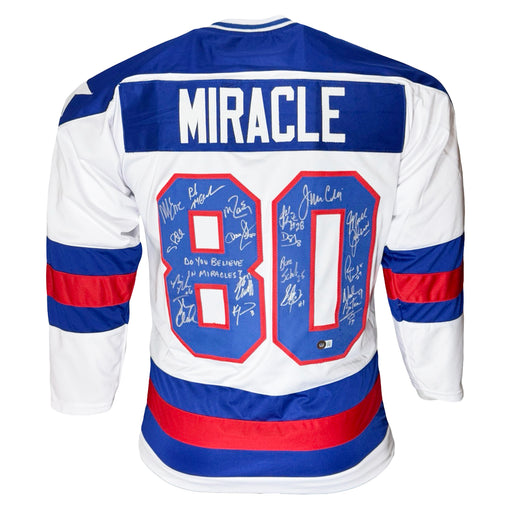 Miracle On Ice 18-Autograph 1980's Gold Medalists Team USA Jersey White (JSA)