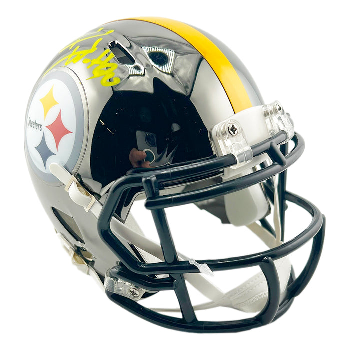 TJ Watt Signed Yellow Ink Pittsburgh Steelers Chrome Mini Football Helmet (Beckett)