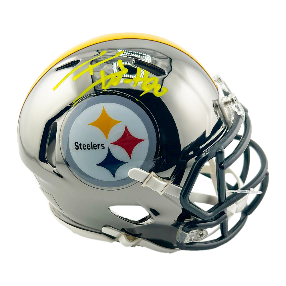 TJ Watt Signed Yellow Ink Pittsburgh Steelers Chrome Mini Football Helmet (Beckett)