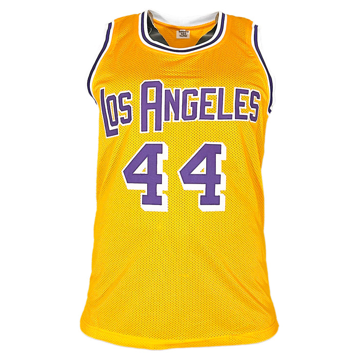 Jerry West Signed Los Angeles Yellow Throwback Stats Basketball Jersey (JSA)