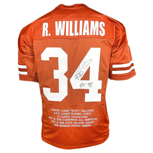 Ricky Williams Autographed Signed Texas College Orange Stats offers Football Jersey JSA