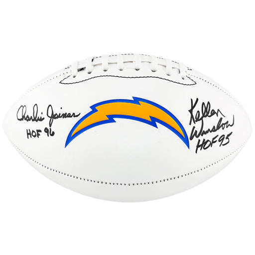 Kellen Winslow and Charlie Joiner Signed HOF 95, HOF 96 Inscription Los Angeles Chargers Official NFL Team Logo Football (Beckett)