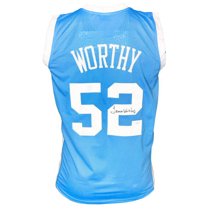 James Worthy Signed North Carolina College Blue Basketball Jersey (JSA)