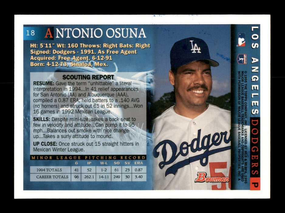 Antonio Osuna Autographed 1995 Bowman Card #18 Los Angeles Dodgers SKU  #195736