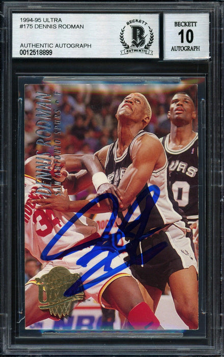 Dennis Rodman Autographed 1994-95 Fleer Ultra Card #175 San Antonio Spurs Auto Grade 10 Beckett BAS #12518899 - RSA