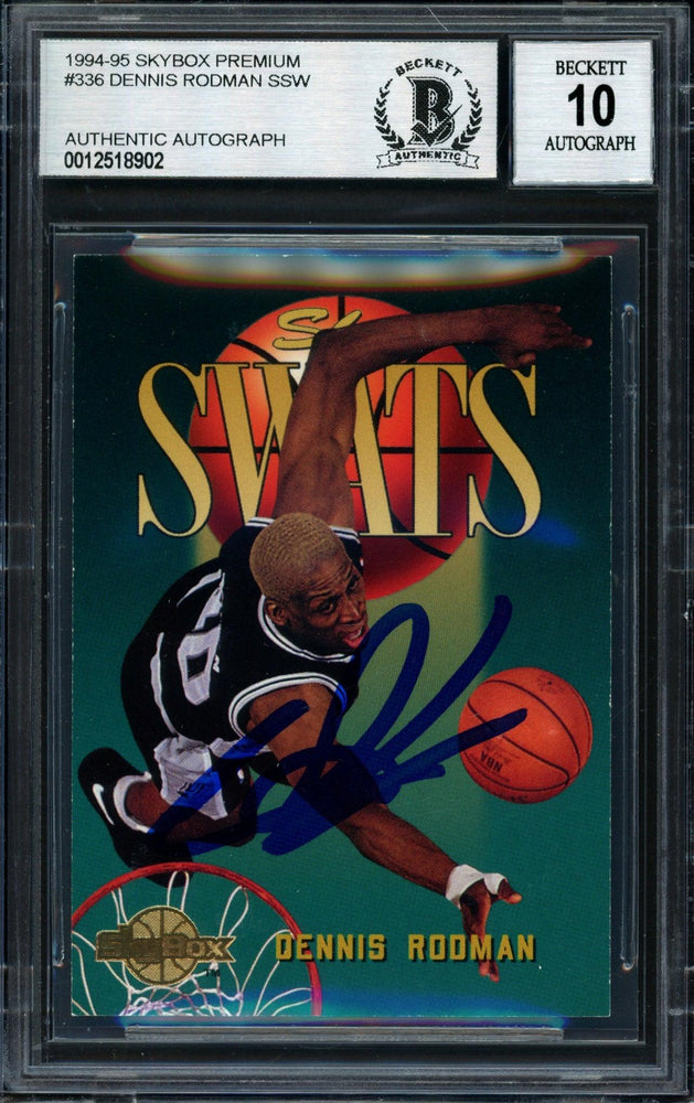 Dennis Rodman Autographed 1994-95 Skybox Card #336 San Antonio Spurs Auto Grade 10 Beckett BAS #12518902 - RSA