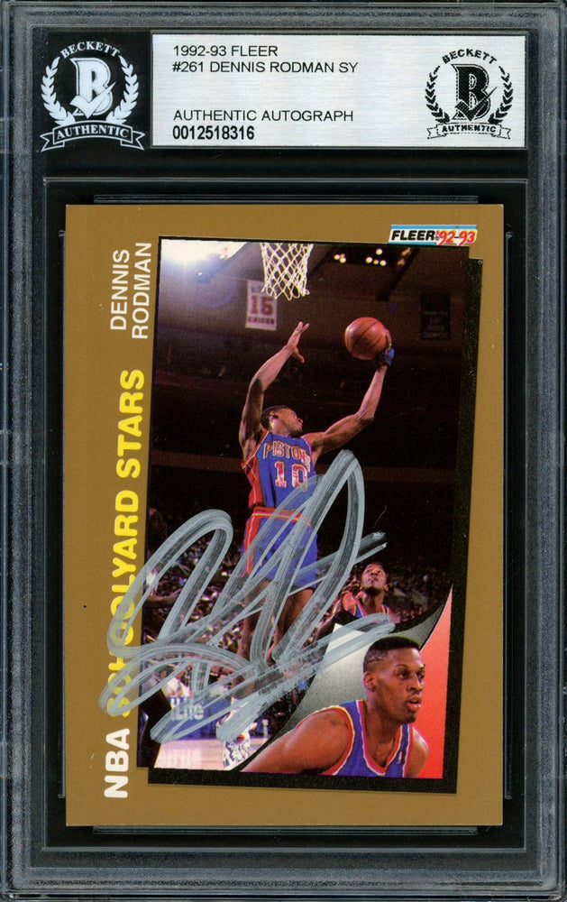 Dennis Rodman Autographed 1992-93 Fleer Card #261 Detroit Pistons Beckett BAS #12518316 - RSA
