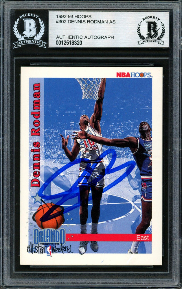 Dennis Rodman Autographed 1992-93 Hoops Card #302 Detroit Pistons Beckett BAS #12518320 - RSA
