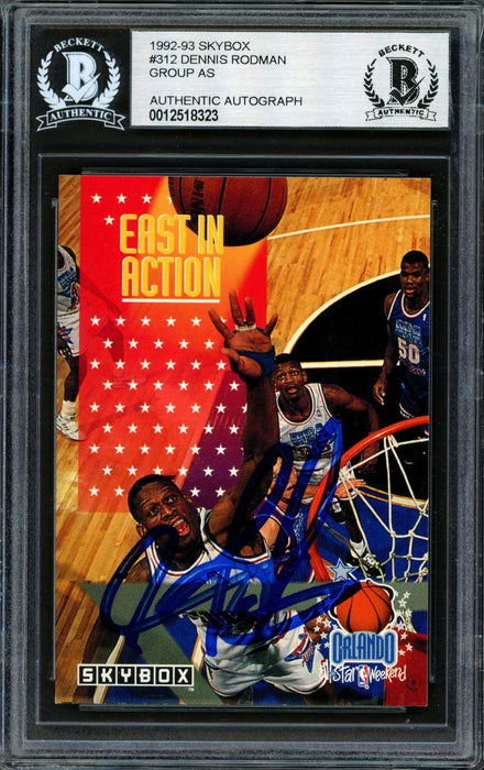 Dennis Rodman Autographed 1992-93 Skybox Card #312 Detroit Pistons Beckett BAS #12518323 - RSA
