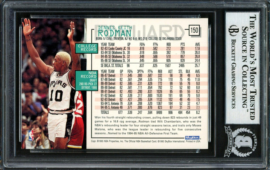 Dennis Rodman Autographed 1995-96 Hoops Card #150 San Antonio Spurs Beckett BAS #12516991 - RSA