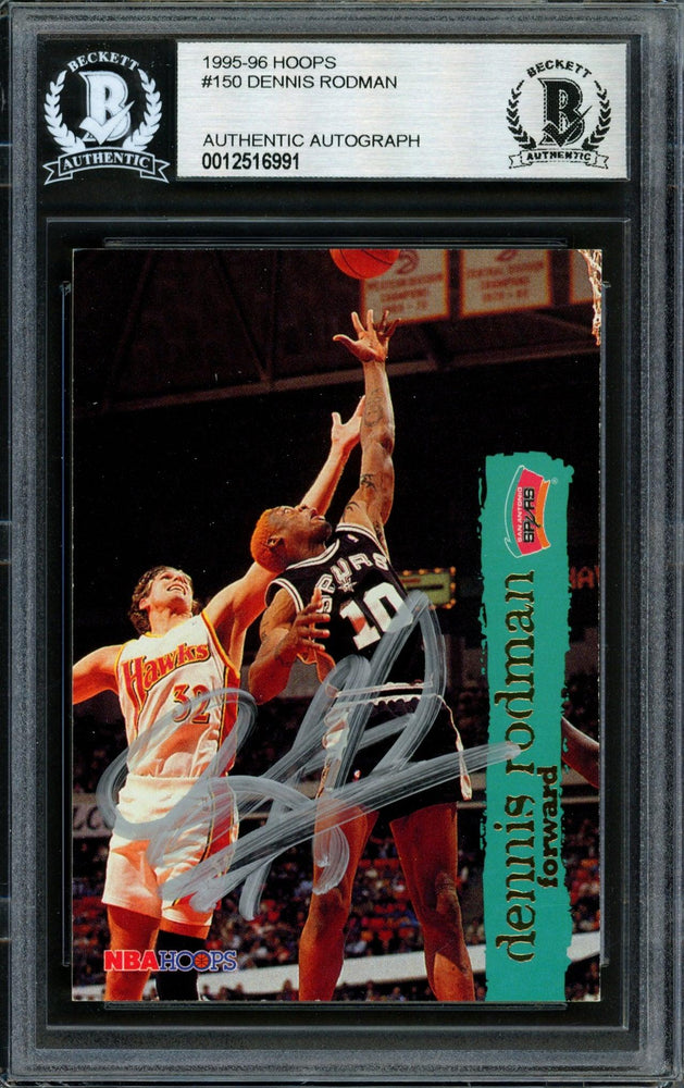 Dennis Rodman Autographed 1995-96 Hoops Card #150 San Antonio Spurs Beckett BAS #12516991 - RSA
