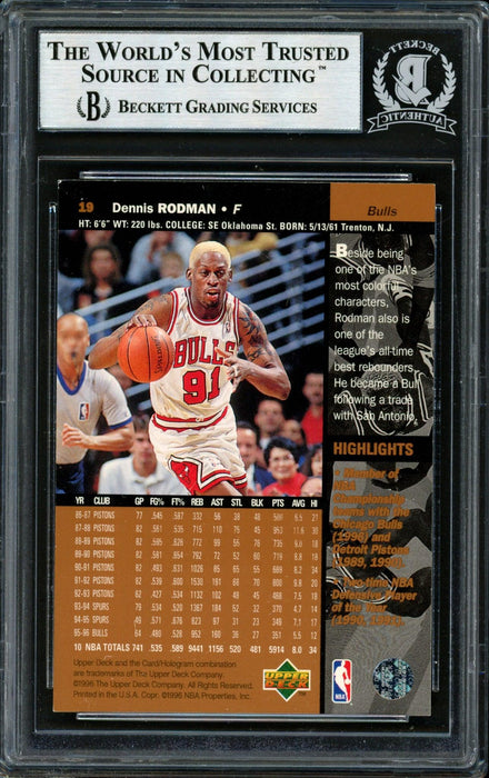 Dennis Rodman Autographed 1996-97 Upper Deck Card #19 Chicago Bulls Beckett BAS #12517057 - RSA