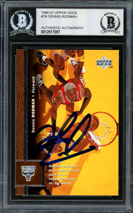 Dennis Rodman Autographed 1996-97 Upper Deck Card #19 Chicago Bulls Beckett BAS #12517057 - RSA