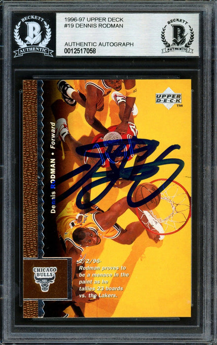 Dennis Rodman Autographed 1996-97 Upper Deck Card #19 Chicago Bulls Beckett BAS #12517058 - RSA
