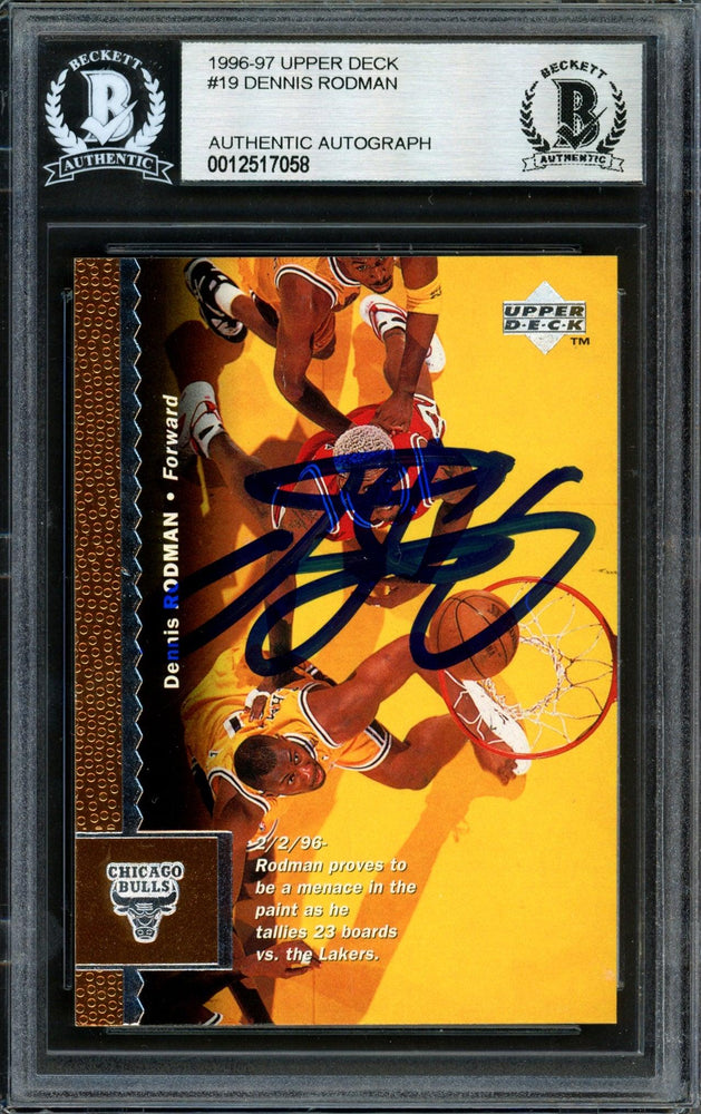 Dennis Rodman Autographed 1996-97 Upper Deck Card #19 Chicago Bulls Beckett BAS #12517058 - RSA