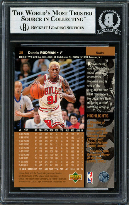 Dennis Rodman Autographed 1996-97 Upper Deck Card #19 Chicago Bulls Beckett BAS #12517059 - RSA