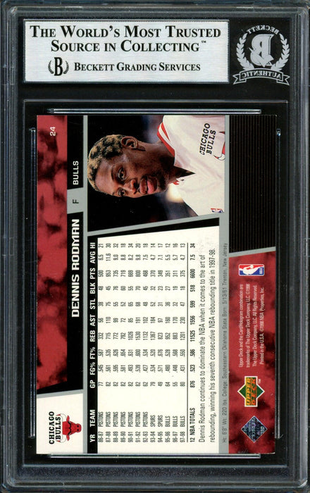 Dennis Rodman Autographed 1997-98 Upper Deck Card #24 Chicago Bulls Beckett BAS #12517113 - RSA