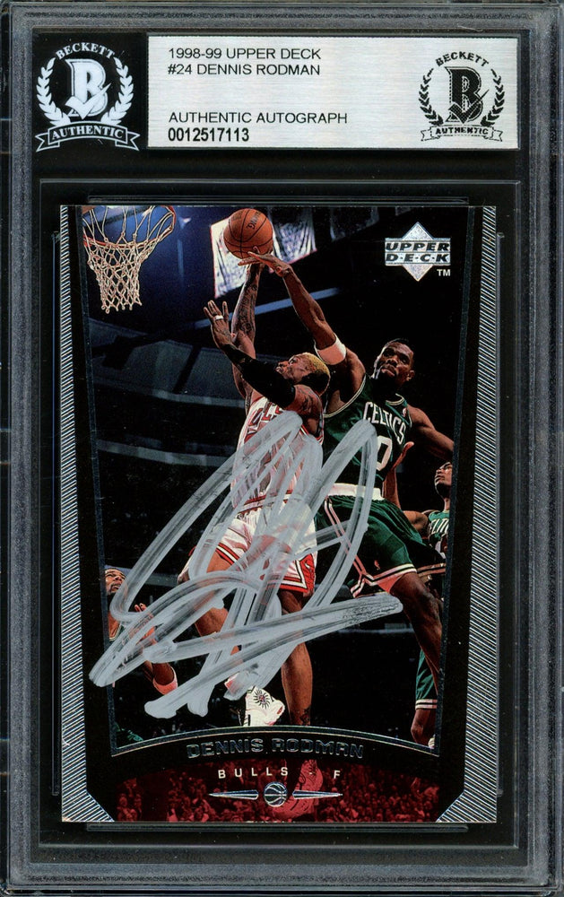 Dennis Rodman Autographed 1997-98 Upper Deck Card #24 Chicago Bulls Beckett BAS #12517113 - RSA