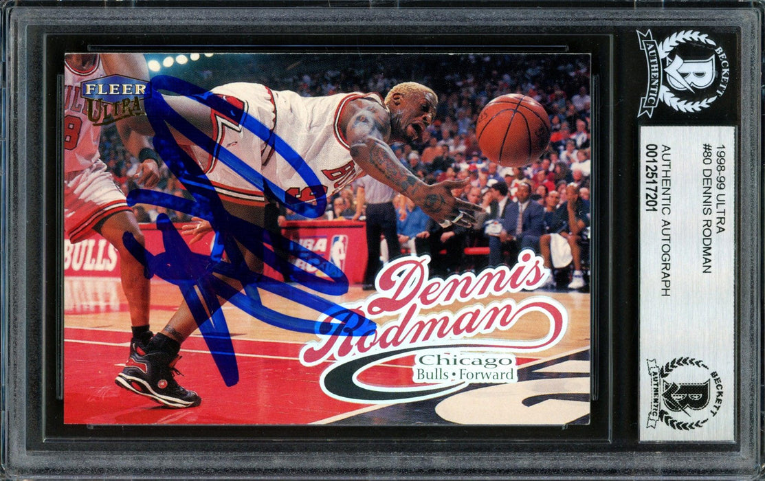 Dennis Rodman Autographed 1998-99 Fleer Ultra Card #80 Chicago Bulls Beckett BAS #12517201 - RSA