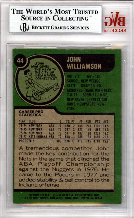 John Williamson Autographed 1977 Topps Card #44 Indiana Pacers Beckett BAS #10008925 - RSA