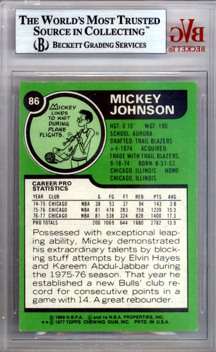 Mickey Johnson Autographed 1977 Topps Card #86 Chicago Bulls Beckett BAS #10008963 - RSA