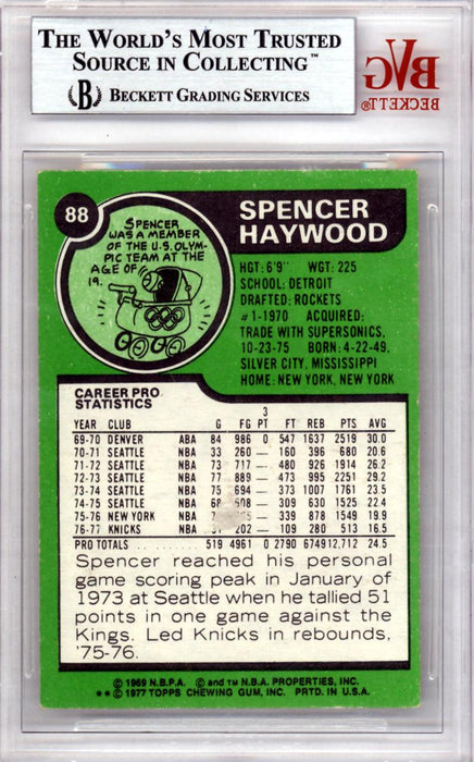Spencer Haywood Autographed 1977 Topps Card #88 New York Knicks Beckett BAS #10008964 - RSA