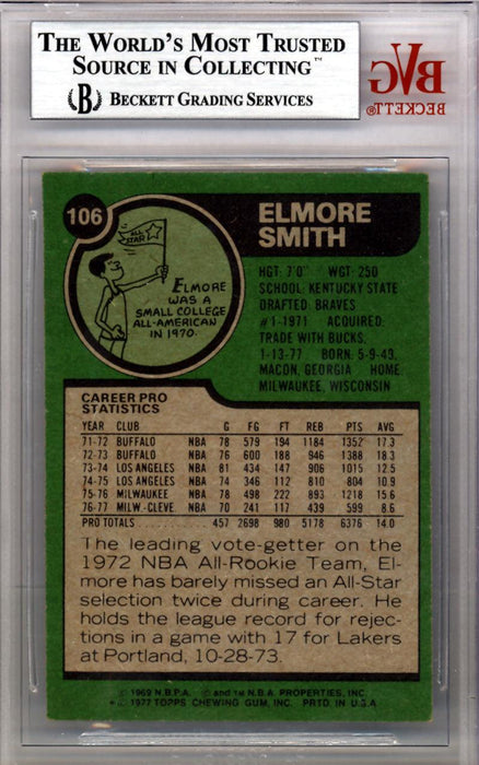 Elmore Smith Autographed 1977 Topps Card #106 Cleveland Cavaliers Beckett BAS #10008976 - RSA