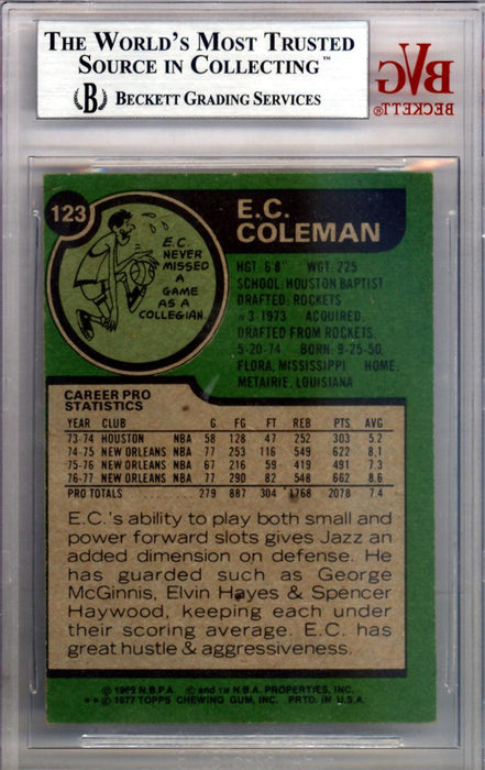 E.C. Coleman Autographed 1977 Topps Card #123 New Orleans Jazz Beckett BAS #10008992 - RSA