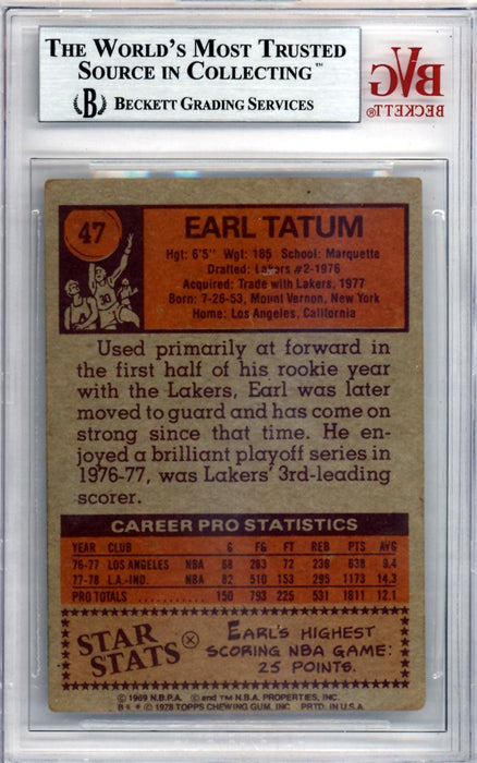 Earl Tatum Autographed 1978 Topps Card #47 Indiana Pacers Beckett BAS #10009042 - RSA