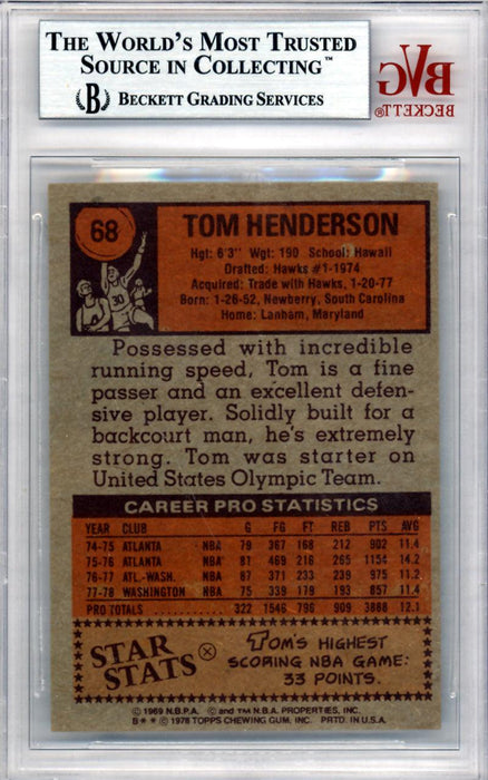 Tom Henderson Autographed 1978 Topps Card #68 Washington Bullets Beckett BAS #10009055 - RSA