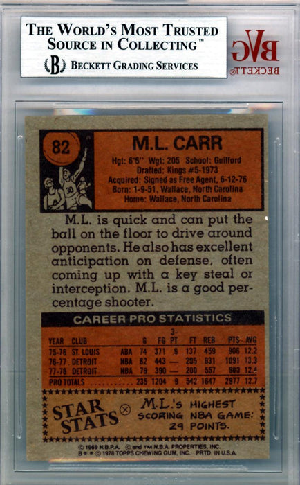 M.L. ML Carr Autographed 1978 Topps Card #82 Detroit Pistons Beckett BAS #10009064 - RSA