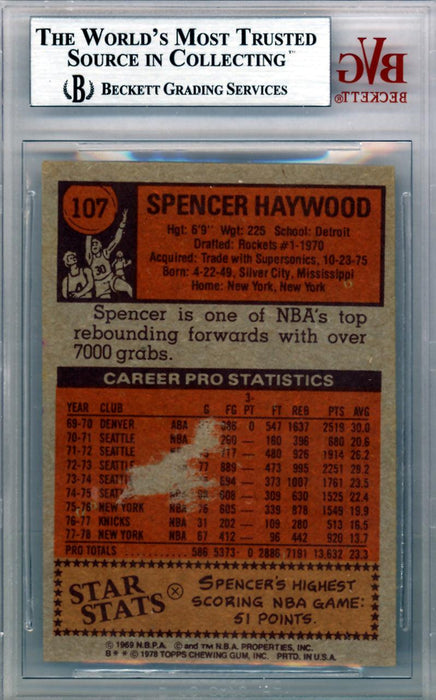 Spencer Haywood Autographed 1978 Topps Card #107 New York Knicks Beckett BAS #10009082 - RSA