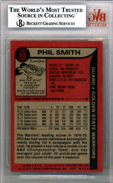 Phil Smith Autographed 1979 Topps Card #53 Golden State Warriors Beckett BAS #10009135 - RSA