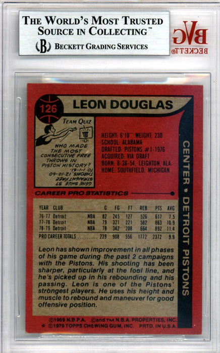 Leon Douglas Autographed 1979 Topps Card #126 Detroit Pistons Beckett BAS #10009179 - RSA
