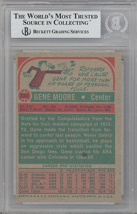 Gene Moore Autographed 1973-74 Topps Card #223 San Diego Conquistadors Beckett BAS #10265685 - RSA