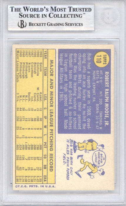 Bob Moose Autographed 1970 Topps Card #110 Pittsburgh Pirates Beckett BAS #10378361 - RSA