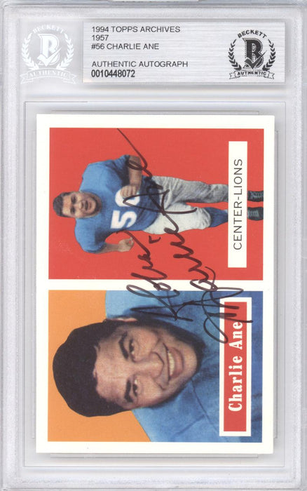 Charlie Ane Autographed 1994 1957 Topps Archives Card #56 Detroit Lion — RSA