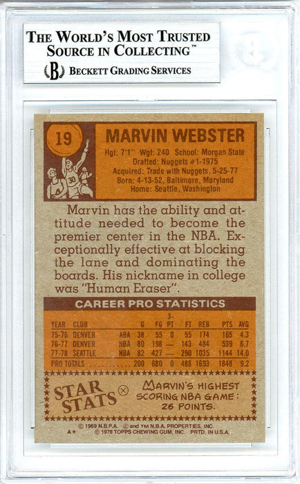 Marvin Webster Autographed 1978-79 Topps Card #19 Seattle Supersonics Beckett BAS #10712266 - RSA