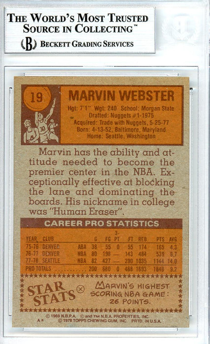 Marvin Webster Autographed 1978-79 Topps Card #19 Seattle Supersonics Beckett BAS #10712267 - RSA