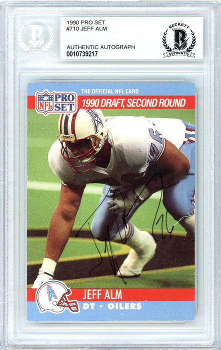 Jeff Alm Autographed 1990 Pro Set Rookie Card #710 Houston Oilers Beckett BAS #10739217 - RSA