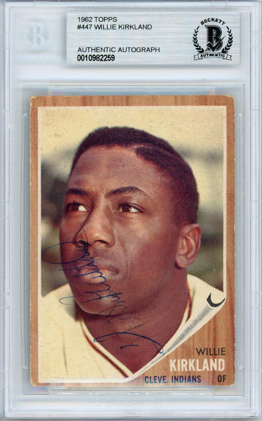 Willie Kirkland Autographed 1962 Topps Card #447 Cleveland Indians Beckett BAS #10982259 - RSA