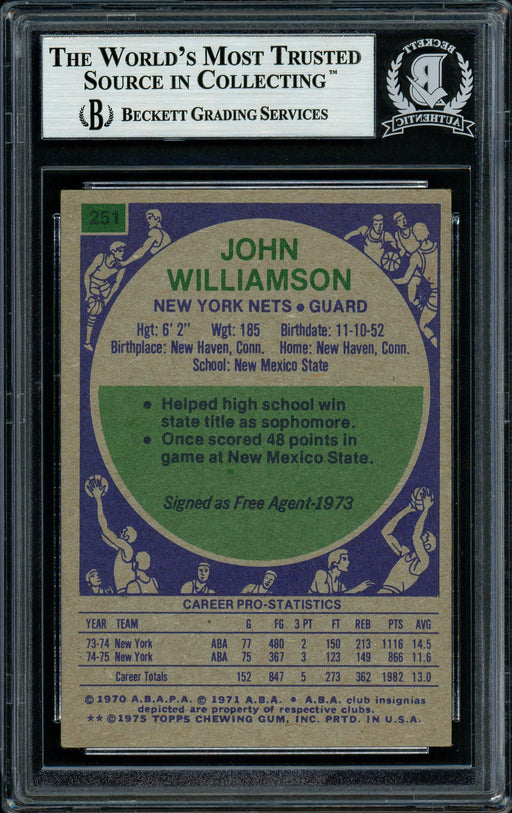 Super John Williamson Autographed 1975-76 Topps Card #251 New Jersey Nets Beckett BAS #11482148 - RSA