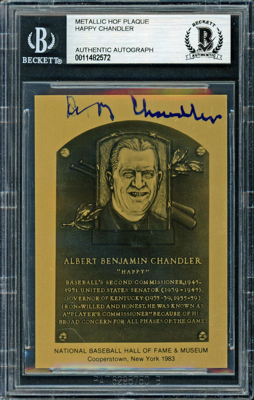 A.B. AB "Happy" Chandler Autographed 1983 Metallic HOF Plaque Card Commissioner Beckett BAS #11482572 - RSA