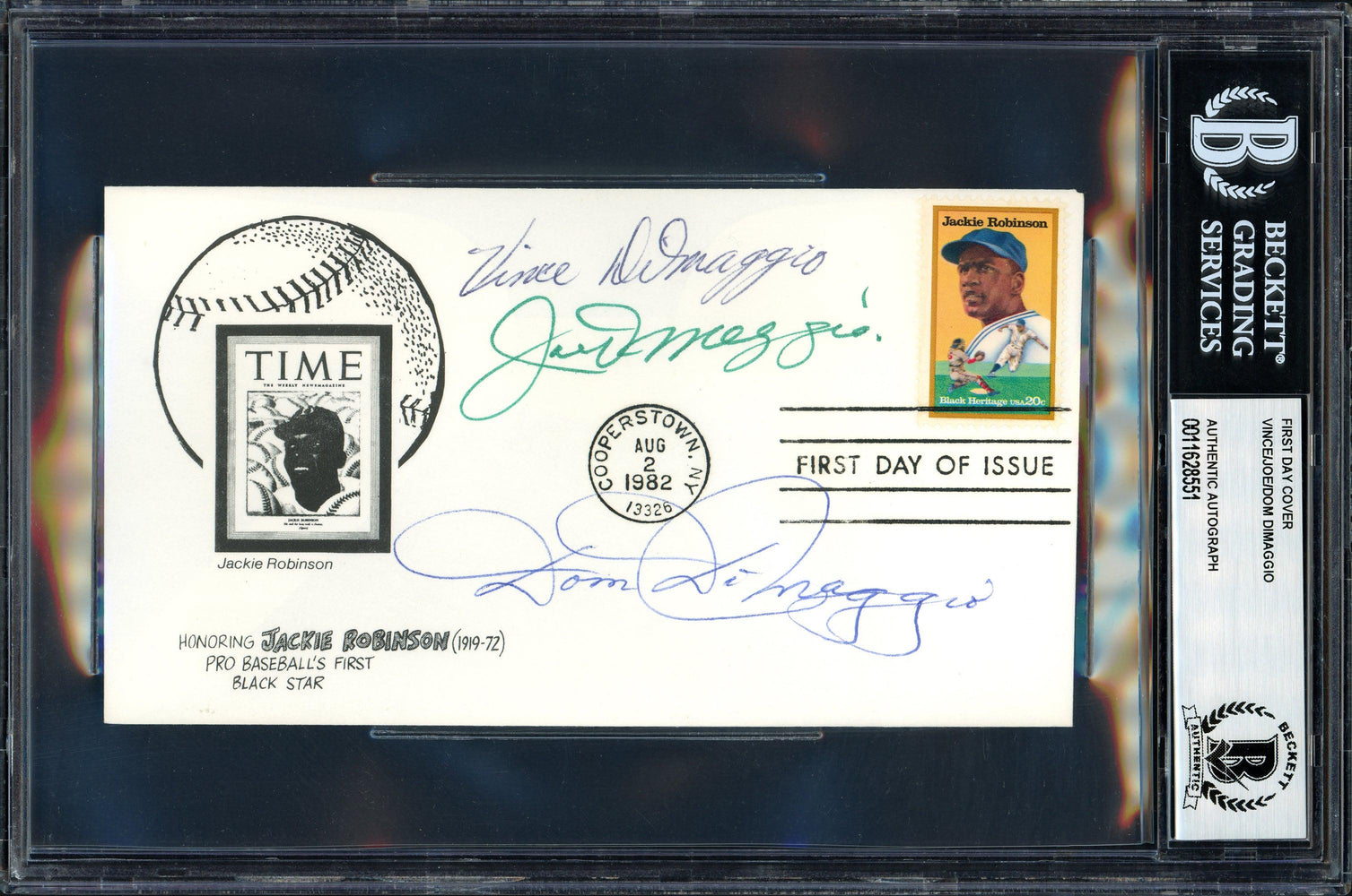 Joe DiMaggio, Dom DiMaggio & Vince DiMaggio Autographed First Day Cover DiMaggio Brothers Beckett BAS #11628551 - RSA