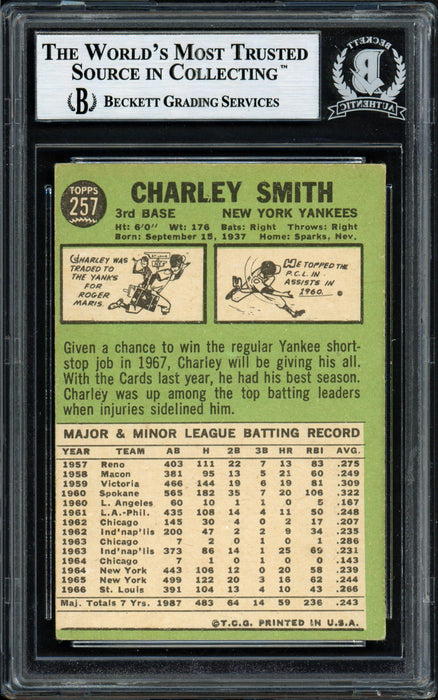 Charlie Smith Autographed 1967 Topps Card #257 New York Yankees Beckett BAS #12057155 - RSA